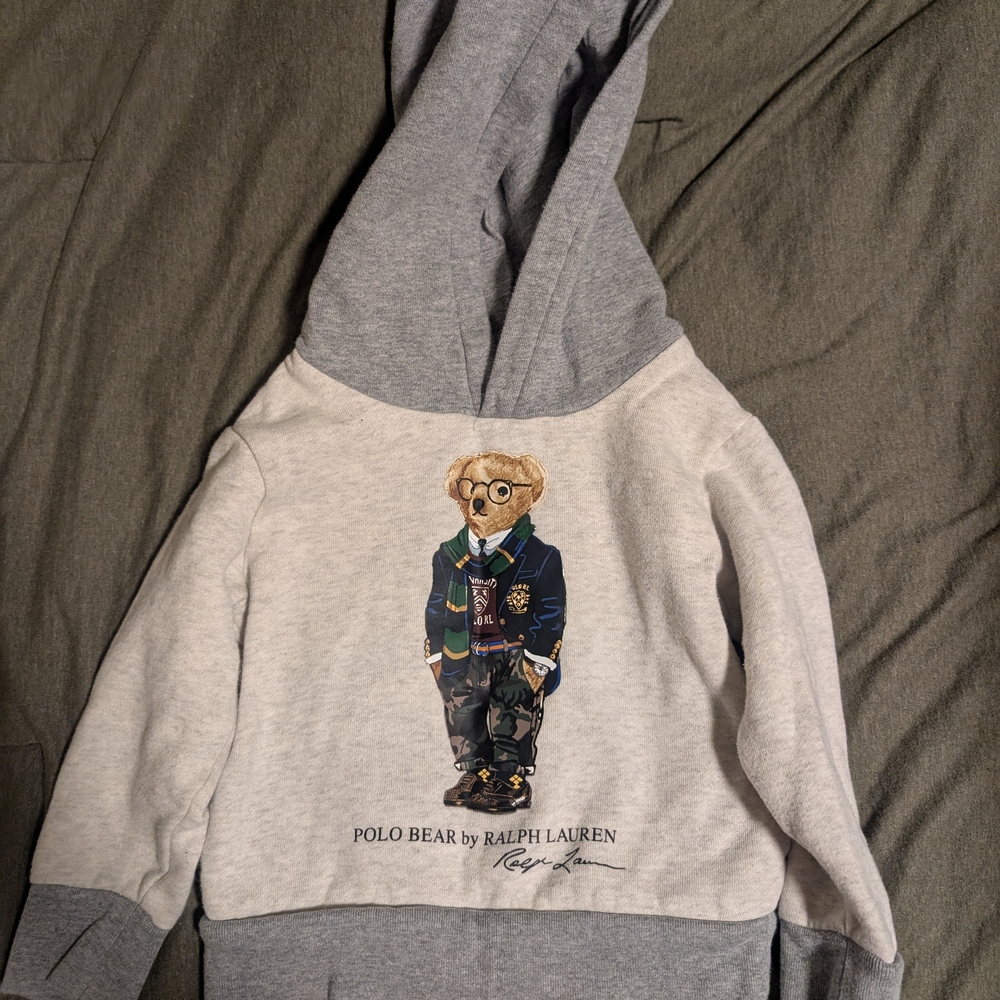 Ralph Lauren Kids Gray Hoodie with Polo Bear 2T
